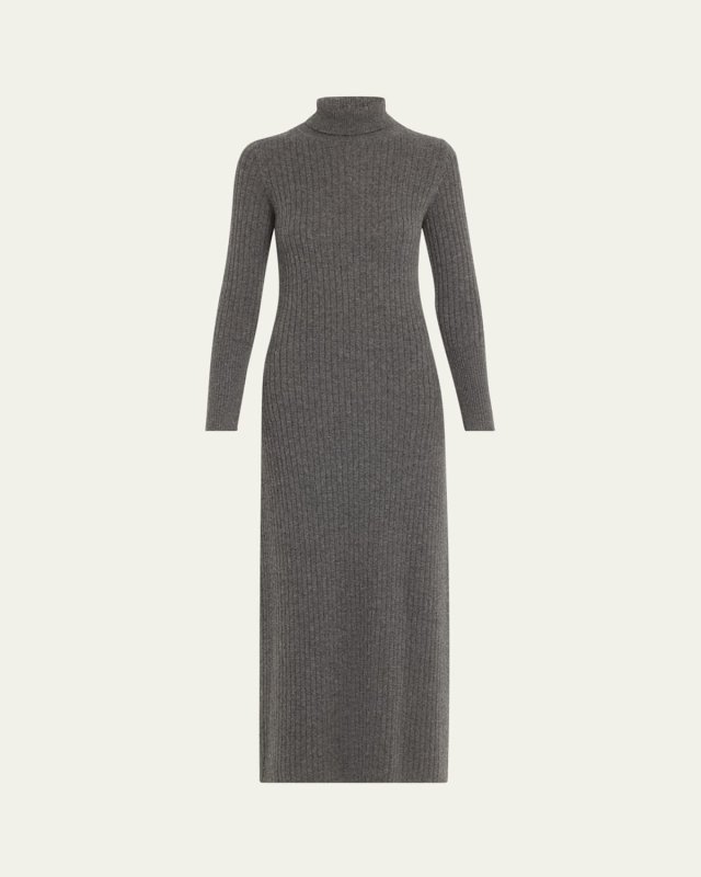 Wide Rib Cashmere Turtleneck Dress